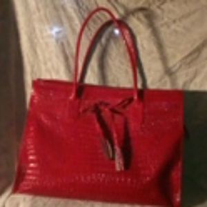 Faux croc large red tote